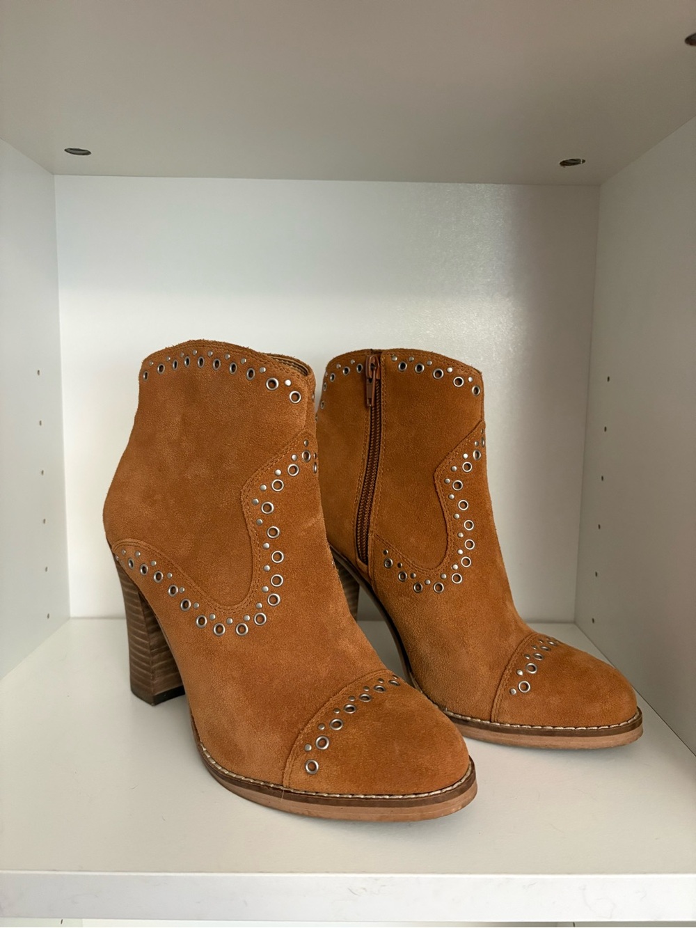Lucky Brand Suede Ankle Booties with Stud Accents - Brown